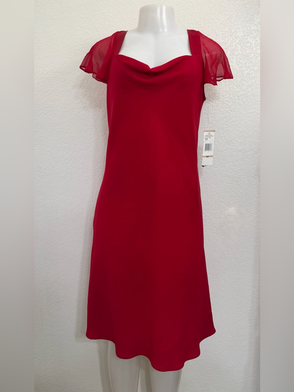 Jones Wear Dress Women’s Size 12 Red Midi Dress Flutter Sleeve Cowl Neck NWT